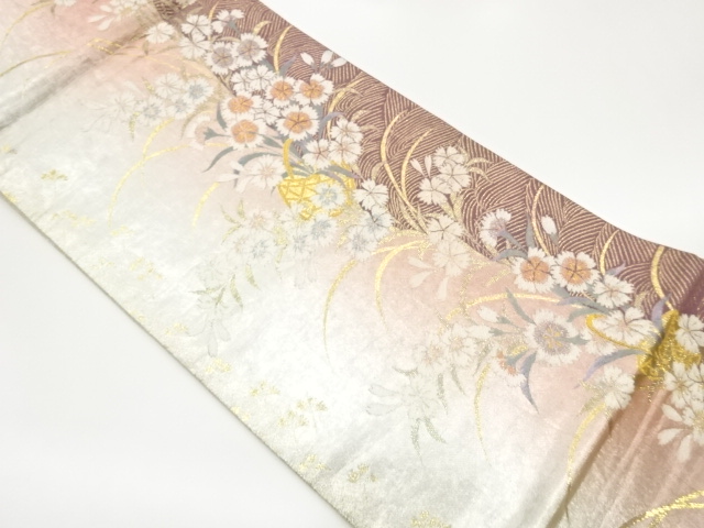 波に花籠模様織出し袋帯